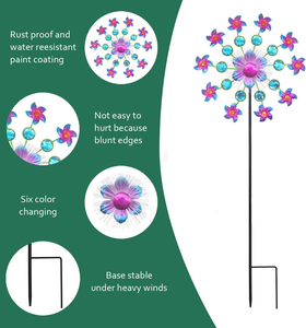 ソーラーフラワーウィンドスピナー、芝生、パティオ、庭用のソーラーデコレーション、金属製屋外彫刻、ソーラーガーデンライト - Product Image 4