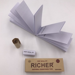 Richer Unbleached 60x20mm 150 GSM Anti-Curl Virgin Wood Pulp Non-Pore Rolling Filter Tips 50 <b>Leaves</b>/Booklet for Smoking Paper - Product Image 6