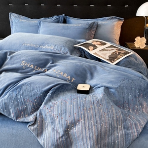 Winter Milk Fleece Duvet Cover Set Solid <b>Stripe</b> Anti-Pilling Baby <b>Bedding</b> - Product Image 2