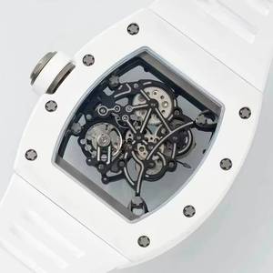 Reloj mecánico de hombre de alta gama RM055, de cerámica blanca, totalmente esqueletizado, ultraligero, con forma de barril, para uso casual y de negocios. - Product Image 6