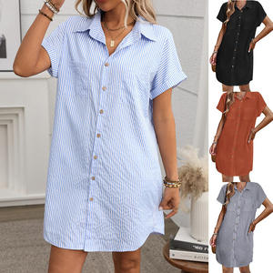 2026 Summer New Women's Sleeveless Striped Cotton and Linen Knee-Length Natural Breathable Shirt <b>Skirt</b> - Product Image 1