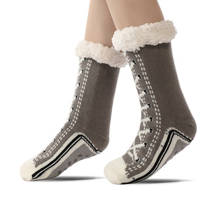 Chaussettes de sol femmes hiver chaud en peluche antidérapant maison dormir doux femme sol poignée floue <span class=keywords><strong>pantoufle</strong></span> chaussette courte drôle fermeture éclair - Product Image 3