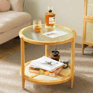 <b>Round</b> <b>Coffee</b> <b>Table</b> Glass Top Solid <b>Wood</b> Frame With Storage Shelf Living Room Home Tea <b>Table</b> Modern Minimalist Design - Product Image 1