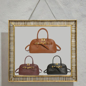 Bolso de Hombro Casual de Cuero Genuino para Otoño/Invierno, Versátil, de Alta Gama, Tipo Bowling, Impermeable, con Cierre de Cremallera y Broche - Product Image 3