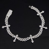 Bracelet chaîne cubaine personnalisé en argent sterling 6 mm avec croix en moissanite, plaqué or, style punk unisexe