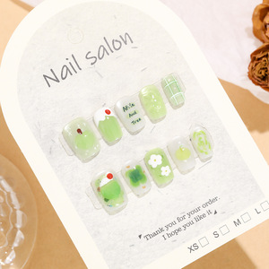 T583-T616 Hoge Kwaliteit 10 Stuks Naakt En Wit Amandelvorm Kersen Design Franse Pers Op Nagels Valse Nagels - Product Image 3