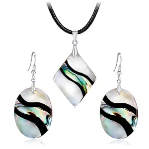 Vendita calda unico Abalone Paua Shell collana orecchino spilla gioielli di moda set vero abalone conchiglie gioielli all'ingrosso