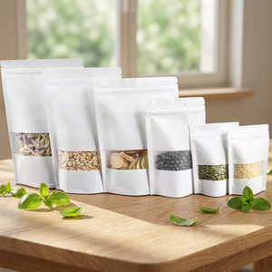 Custom Printed Resealable White Kraft Paper Packaging <b>Bags</b> with Window Stand up Pouch for Chips <b>Snack</b> Nuts Factory Direct OEM - Product Image 3