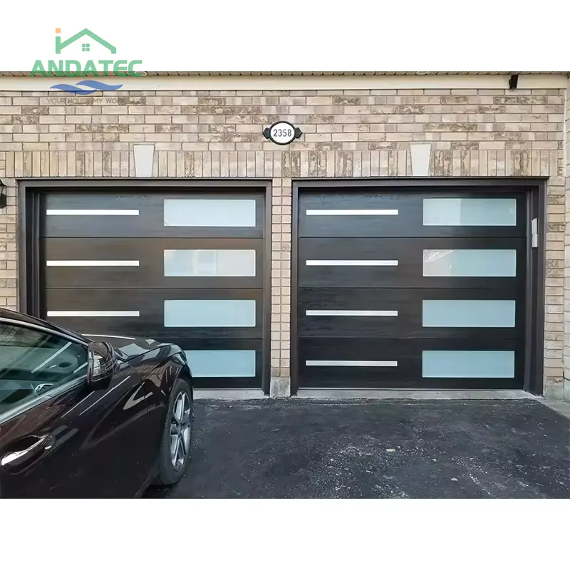 Automatic Steel PU Foam Insulated Remote Control Overhead sectional smart Garage Doors with wood color panel