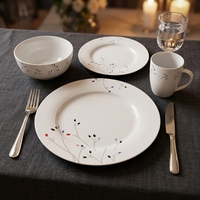 Service de table en porcelaine 16 pièces / Ensemble d'assiettes et de bols à motifs pour 4 personnes