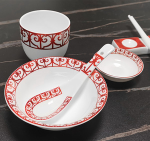 Classic Bone China Tableware Set Floral Arrangement <b>Red</b> <b>Paper</b>-Cut Art Home Decors Dinnerware Cups and Saucer for Home Use - Product Image 2