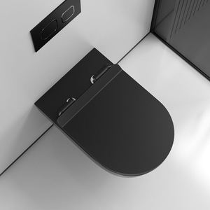 WC suspendu mural noir en céramique sans bride avec siphon en P, ensemble de toilettes deux pièces - Product Image 3