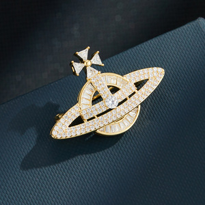 Saturn Brooch Women's Micro Insert Zircon Planet Design Party Accessory Corsage Fine Jewelry - Product Image 1