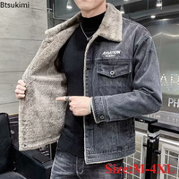 Nouvelles vestes en jean pour hommes automne-hiver, doublées de polaire d'agneau épaisse, manteaux décontractés chauds en coton rembourré, vestes en jean tendance coréenne