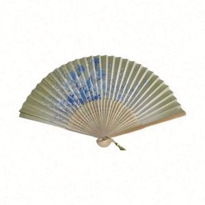 21Cm Natural Brown Bamboo Handle for Polyester Taffeta Fabric Silk Screen Pattern Custom Logo Business <b>Gift</b> Hand Fan in Stock - Product Image 1