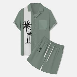 Ensemble deux pièces pour homme, chemise à manches courtes et short en tricot respirant, imprimé numérique, style décontracté, été, personnalisable OEM - Product Image 2
