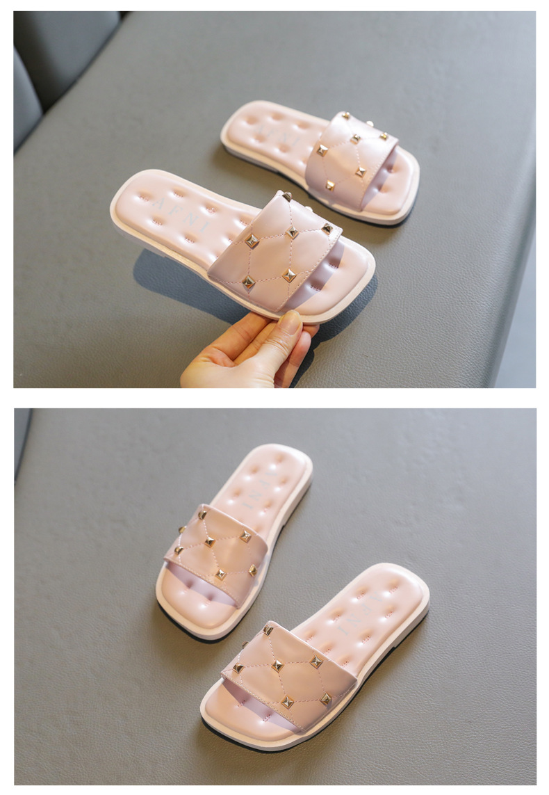 Children Riveted Sandals Shoes Little Girls non-slip Slippers Soft Soles Slides Sandals