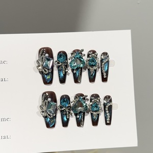 <span class=keywords><strong>Uñas</strong></span> Postizas Acrílicas Hechas a Mano de Alta Gama, Diseño de Encaje Blanco con Pedrería, <span class=keywords><strong>Uñas</strong></span> Stiletto - Product Image 6