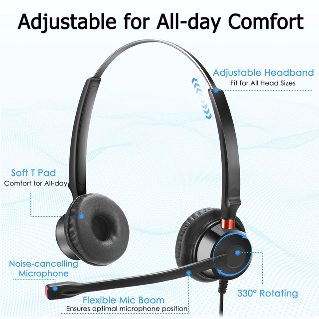 Talkvioce 630D Professional Quick Disconnecting Adapter USB Call Center Headsets With QD Cable Compatible With Plantronics