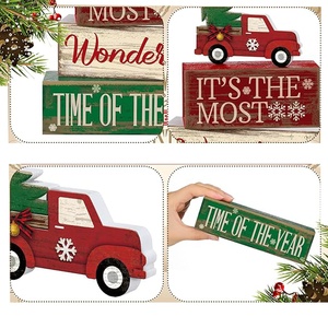 4 pz Set di decorazioni per camion rosso di Natale in <span class=keywords><strong>legno</strong></span> rustica con vassoio a più livelli per tavolo da vacanza in fattoria - Product Image 5