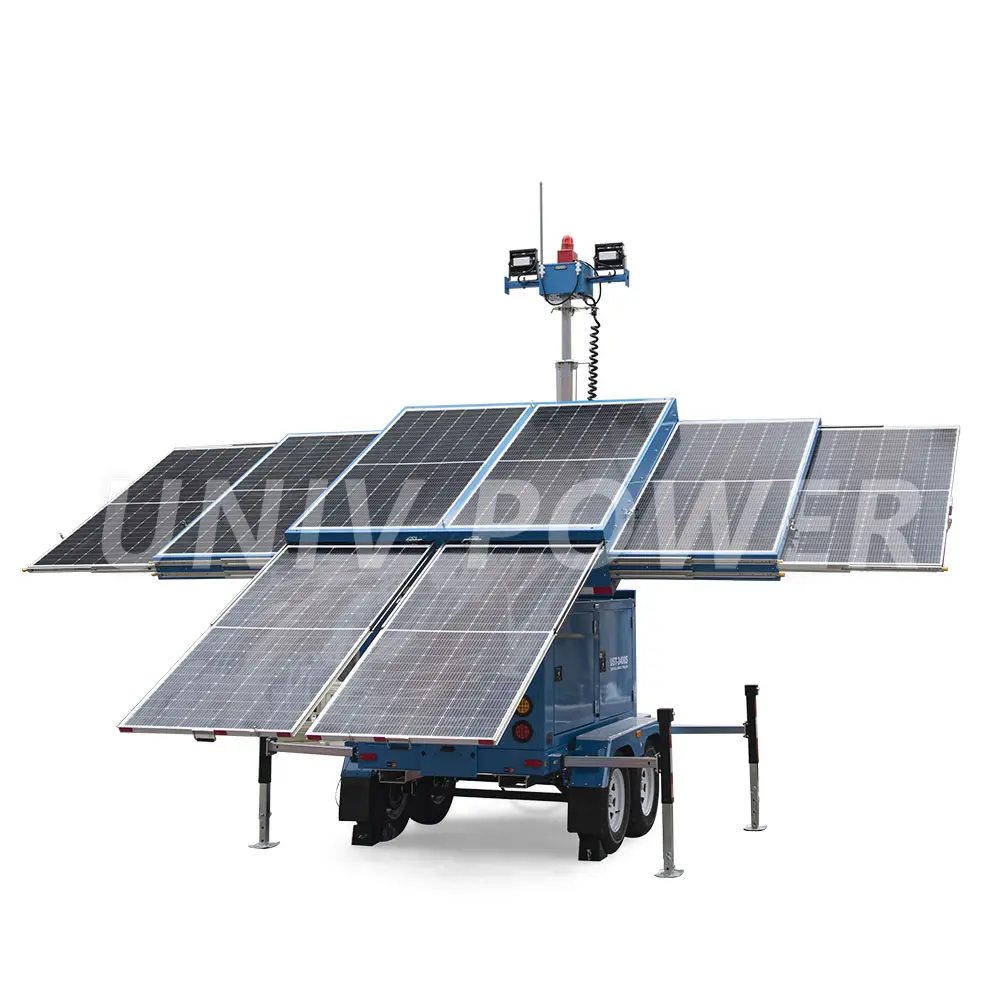 Towable easy to deploy remote control solar light tower
