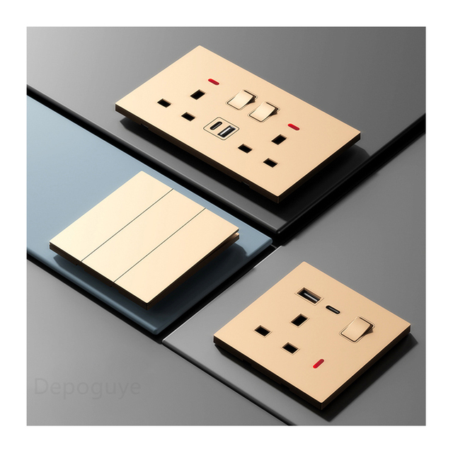 UK 13A Wall Power Socket with USB,20W Type-C Quick Charging Universal Plug Outlet,220V Electrical Light Switch Cat6 Computer TV