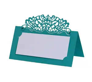 Laser Cut Paper Seat Name Card Table Number Blue Rose Flower Love Heart Place Card Holder Wedding