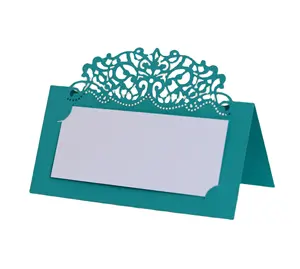 Assento de papel corte a laser, cartão de nome do assento, cor azul rosa flor amor lugar de coração suporte de mesa de casamento