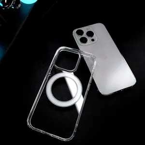 Clear wireless charge mobile phone bags and cases for iPhone 15 14 13 12 11 acrylic phone case with magnetic for iphone15 16