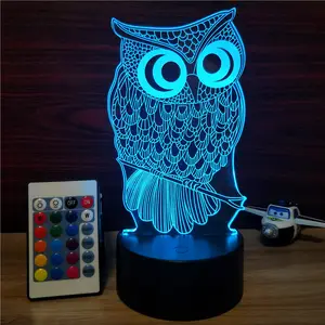 16 Colors Changing Kids Night Light 3D Illusion Table Lamp Remote Control Cute Owl Animal Lamp For Boys Gift Bedroom Decoration