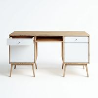 Escritorio Nórdico con Acabado de Madera y Cajones, Mesa de Escritura para Oficina en Casa