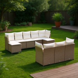 Ensemble de canapés de jardin en rotin beige 6 places, mobilier d'extérieur contemporain, structure en acier, design élégant et durable - Product Image 2