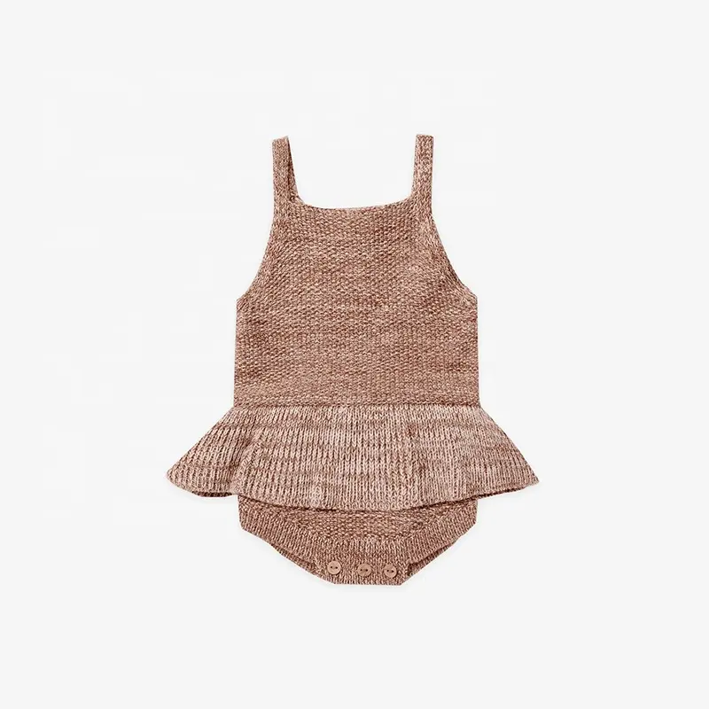 Nieuwe Stijl Gebreide Katoenen Sling Mouwloze Baby Girl Romper Lichtgewicht Organische Trui Gebreide Ruches Romper