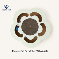 Planche à gratter pour chat en forme de fleur, jouet interactif d'intérieur en carton enroulé avec circuit de balles, vente en gros