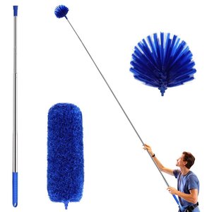 Lavabile blu lungo in alluminio telescopico palo soffitto ventilatore Duster Cobweb angolo spazzola Kit pulizia w 2 spolverini per la pulizia - Product Image 1