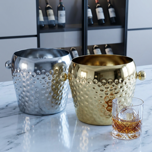 Premium Stainless Steel Hammered Ice Buckets with Side Knobs Insulated Design for Stylish Bar Entertaining and Party Use - Product Image 1