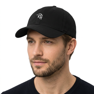 Casquette de baseball en coton noir avec broderie monogramme RH blanche, ajustement réglable pour femmes adultes, usage décontracté, toutes saisons, ski, pêche - Product Image 1