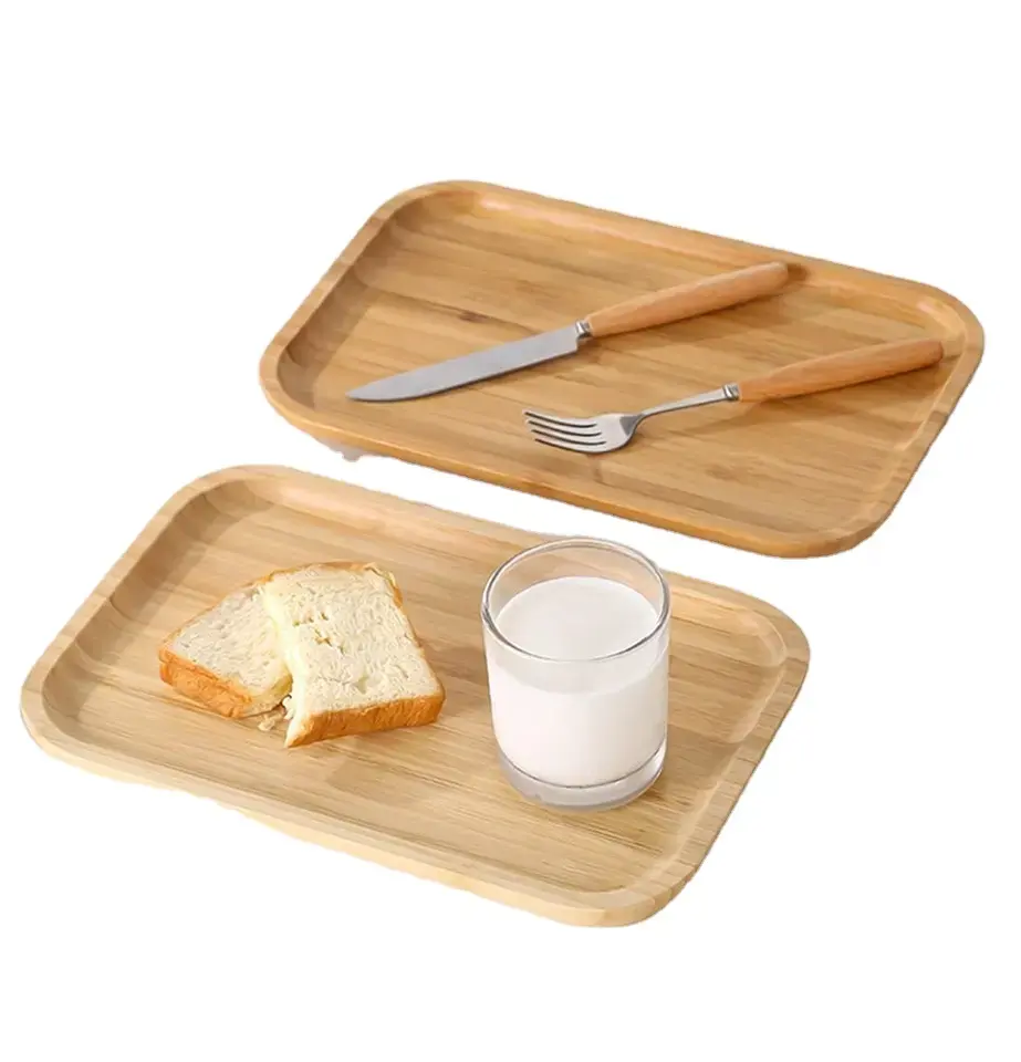 Bamboo Wood Fruit platters Breakfast Dinner Food Trays Rectangle Serving Tray