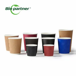 Wegwerp Biologisch Afbreekbaar Cupcake Doos 12 Oz Hot Geïsoleerde Koffie Kraftpapier Cup Met Deksel