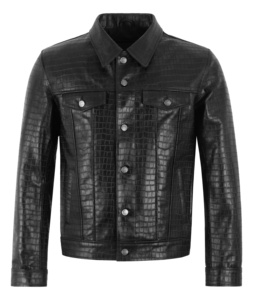 Veste pour homme en cuir véritable imprimé croco noir 100% personnalisée, coupe classique, doublure premium, fermeture éclair YKK, marque privée OEM, usage quotidien - Product Image 2