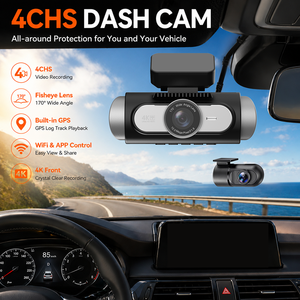 NOUVEAU 360 °   Caméra embarquée 4 canaux 4K avec contrôle WiFi via application, suivi GPS et objectif fisheye pour voitures – <span class=keywords><strong>Enregistreur</strong></span> de voiture OEM 4CH - Product Image 1