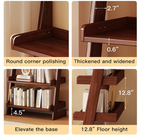 Custom 5 Tier <strong>Ladder</strong> <strong>Shelf</strong> <strong>Leaning</strong> Bookshelf with Wood Frame Tall Bookcase Standing Storage Organizer Solid Wood Storage <strong>Shelves</strong> - Product Image 4
