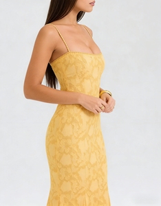 Robe Longue Jaune Moulante en Dentelle Sirène à Bretelles Fines pour Soirée Formelle et Mariage – Conception Personnalisée OEM ODM pour Femme - Product Image 2