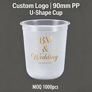 Custom Logo U-Shaped Wedding PP <strong>Plastic</strong> <strong>Cups</strong> 14oz 16oz 24oz Frosted Clear Disposable Smoothie Boba Milk Tea Cold <strong>Drink</strong> <strong>Cup</strong> - Product Image 1