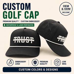 Custom 5 Panel Waterproof Golf <b>Cap</b> Embroidery Logo Low MOQ OEM Laser Perforated Breathable Performance Outdoor Athletic Headwear - Product Image 1