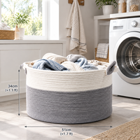 Panier de rangement en corde fait main, grand panier à linge avec poignées pour couvertures, vêtements, jouets, organisateur pour la maison et le camping