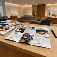 Brochure de profil d'entreprise pliée en trois, en papier couché 157 g/m² avec pelliculage brillant simple face, vente en gros usine