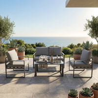 Ensemble de canapés d'extérieur modernes en aluminium 4 places avec table basse en verre pour appartement et parc