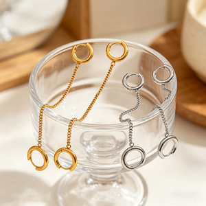 Classic Double Hoop <b>Earrings</b> 18K Gold Stainless Steel <b>Tassel</b> Geometry Circle Design Fashion Hoop Earings - Product Image 4