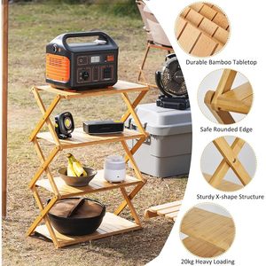 Bamboo Folding Rack 70x25x89cm Portable <b>Outdoor</b> Camping <b>Table</b> For <b>BBQ</b> Travel Indoor Use - Product Image 4